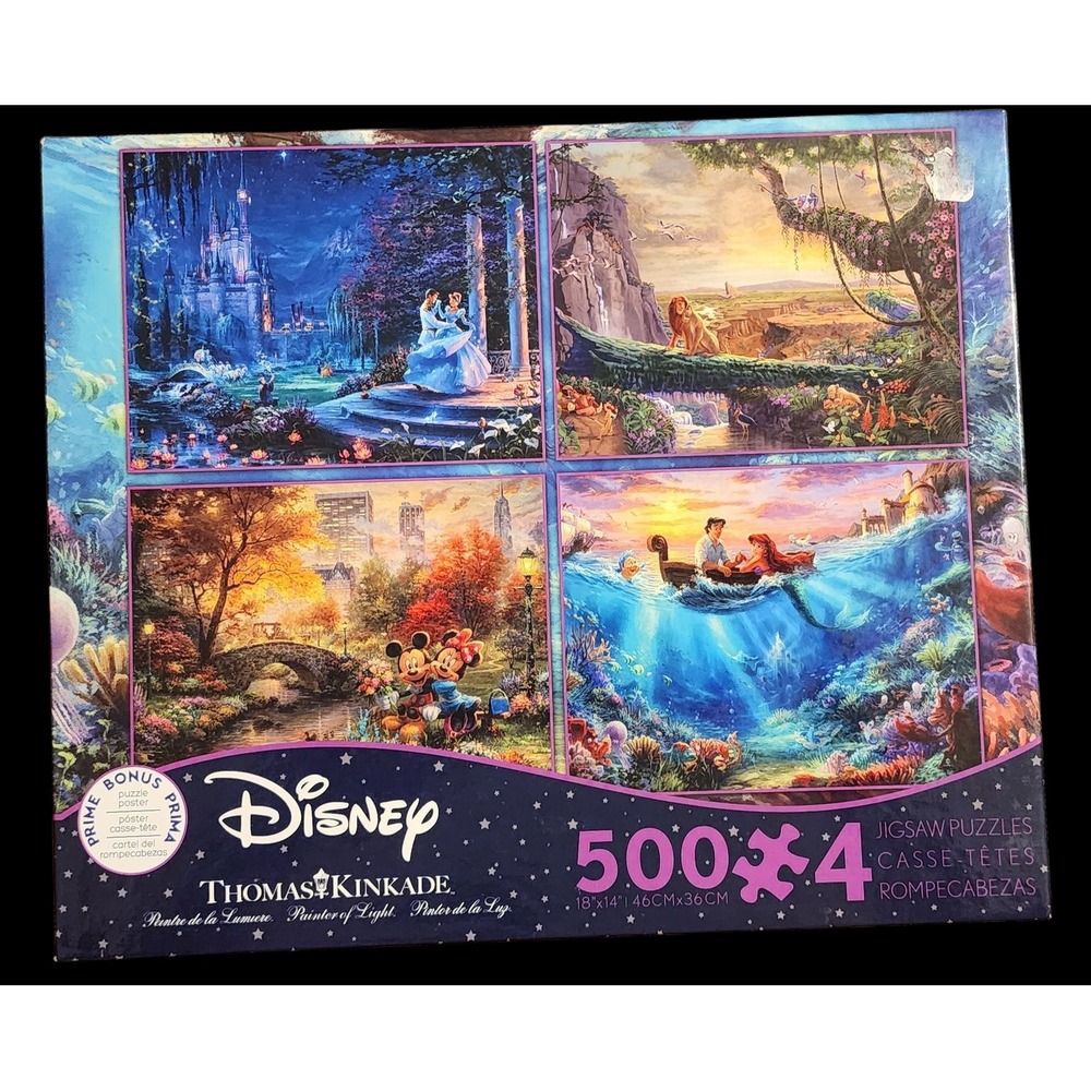 Disney Thomas Kinkade 4 in 1 Jigsaw Puzzles 500 Pieces Each